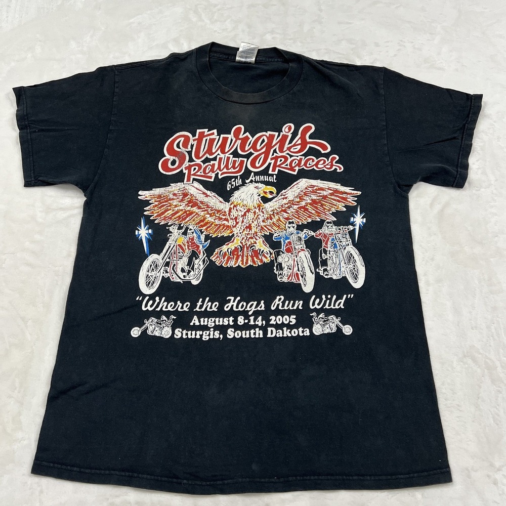 Gildan Sturgis Rally Races T-Shirt Mens Medium Black 2005 Eagle Graphic Biker
